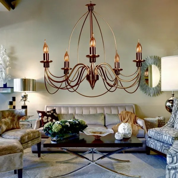 Candelabru CLASSIC cu lanț, 5xE14/40W/230V, bronz