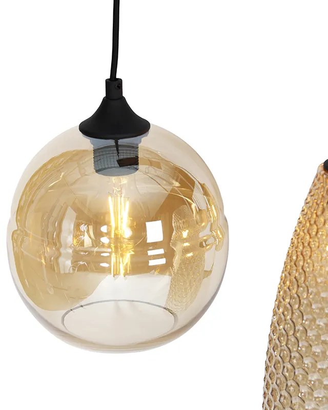 Lampă suspendată Art Deco neagră cu sticlă chihlimbar 8 lumini - Hanne