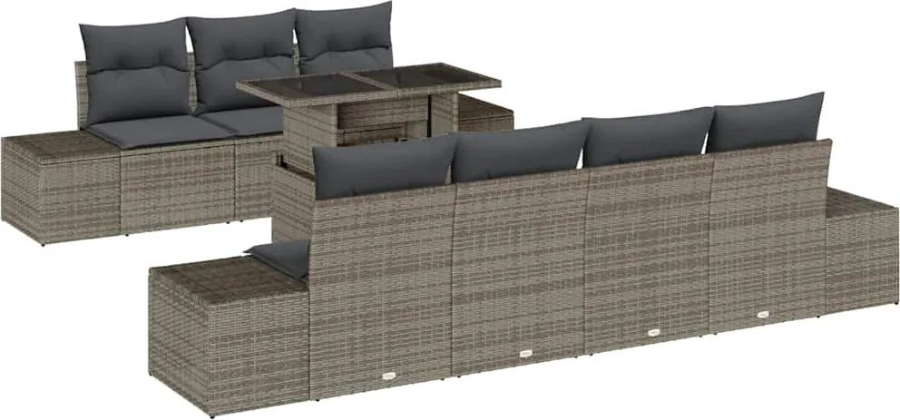 vidaXL Set de canapele pentru grădină cu pernă 8 pcs Gri