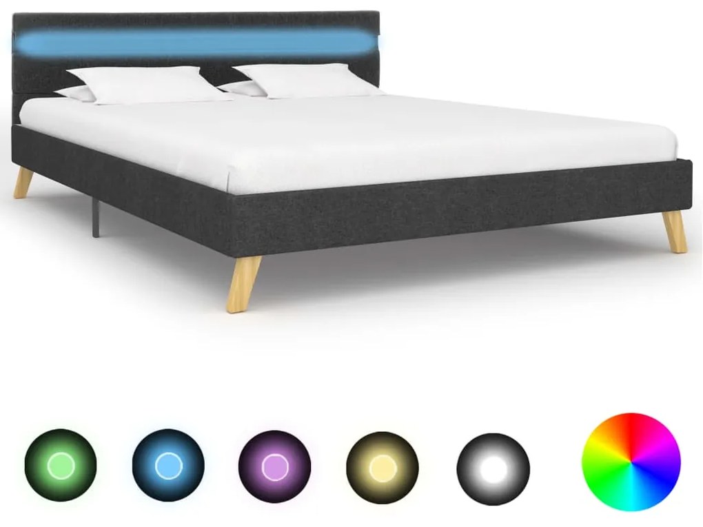 284843 vidaXL Cadru pat cu LED-uri, gri închis, 140x200 cm, material textil