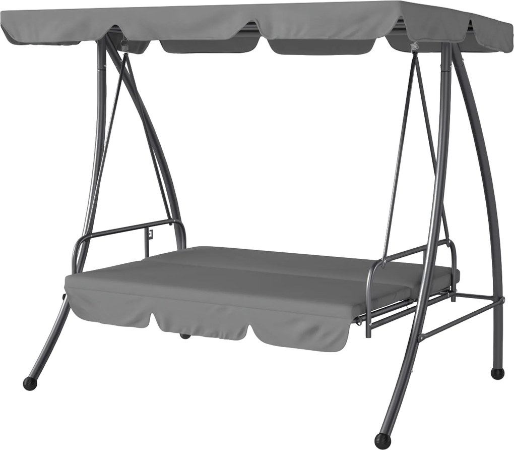 Outsunny Balansoar de grădină convertibil 3 locuri Înclinare Acoperiș reglabil Saltea 200 x 125 x 170 cm metal Polyester Gri deschis | Aosom Romania