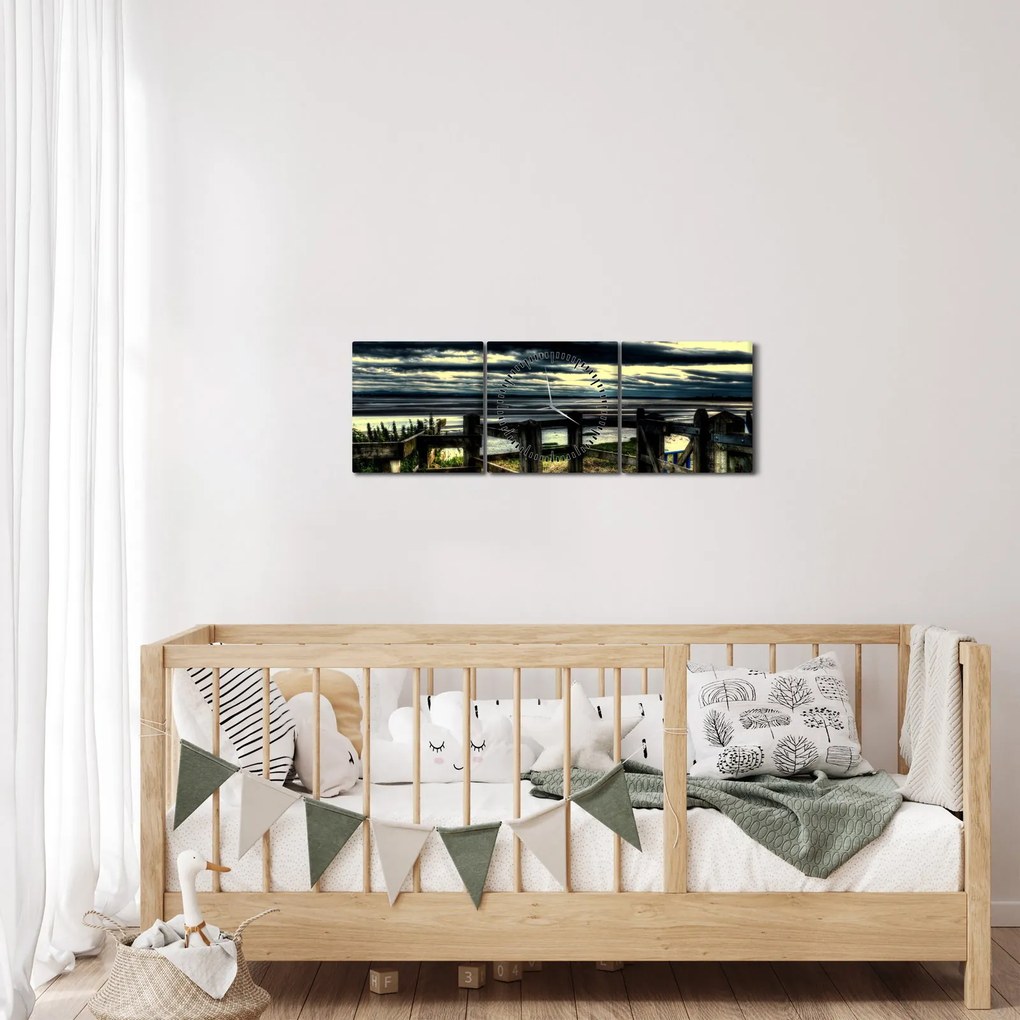 Tablou cu curcubeu deasupa mării (cu ceas) (90x30 cm)