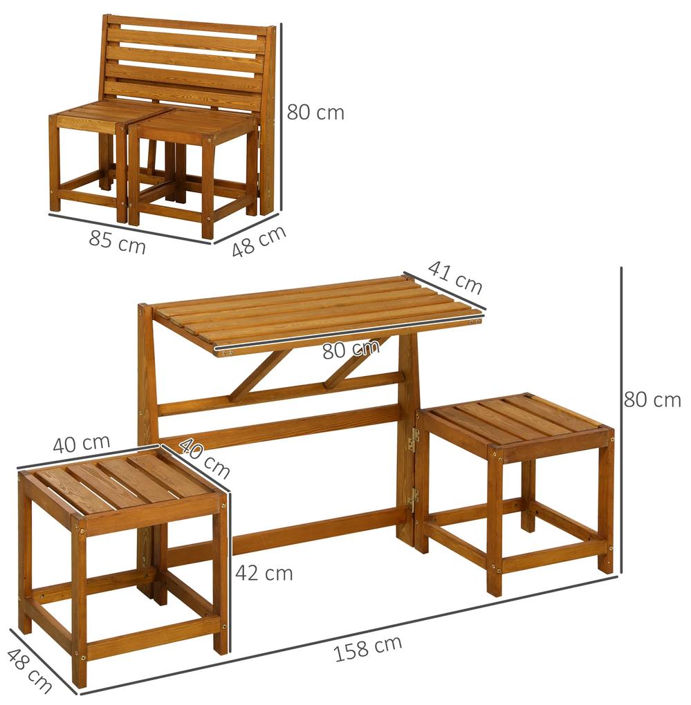 Outsunny Set Masa de Gradina si 2 scaune, Banca de gradina din lemn 2 in 1 pentru terasa, veranda si balcon | AOSOM RO