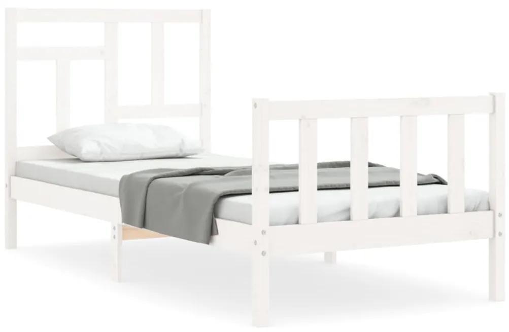 3193107 vidaXL Cadru de pat cu tăblie single, alb, lemn masiv