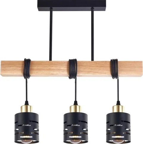 Lustră suspendată pe cablu ELEN, 3x E27/35W/230V, negru/auriu/maro