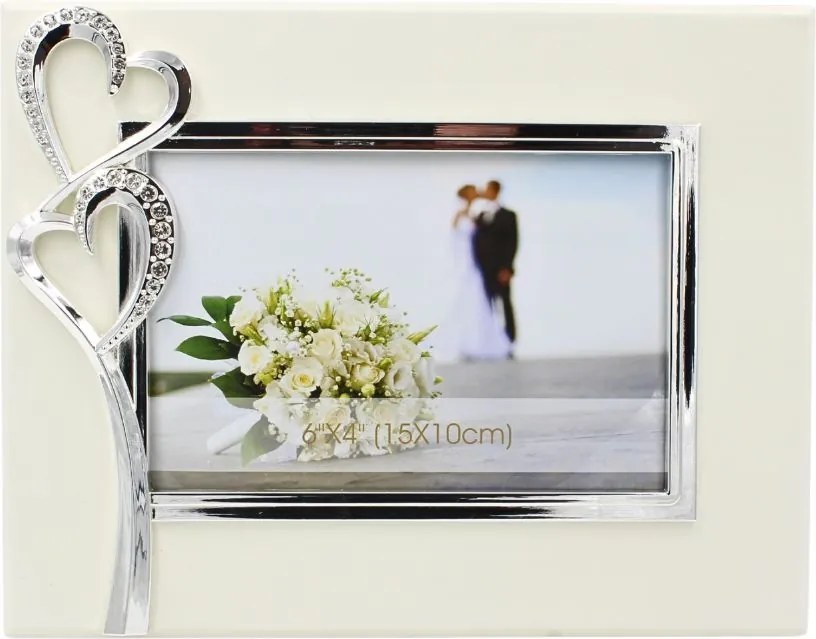 Ramă Foto AZAY cu Inimi și Cristale, 15x10 cm, Ramă Foto Romantică pentru Cuplu, Cadou Nuntă / Aniversare, Cutie Cadou Inclusă