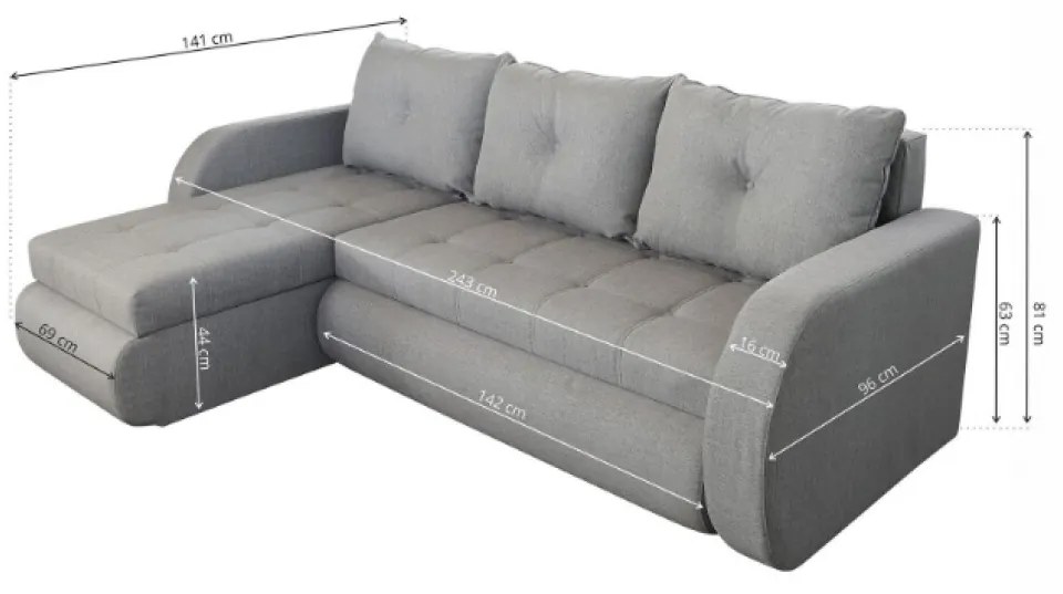Coltar extensibil reversibil Siena Lux Grey 243x141x81 cm cu lada de depozitare