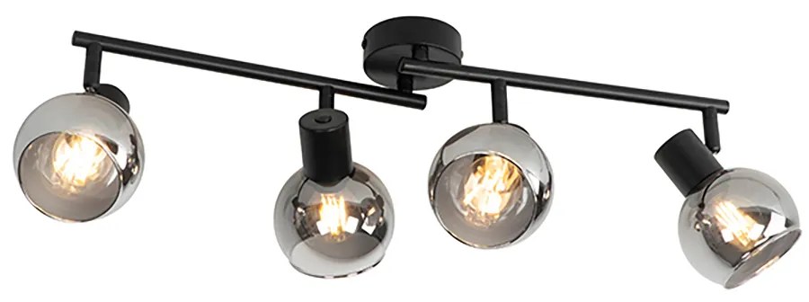 Plafoniera inteligentă neagră cu sticlă fumurie, inclusiv 4 WiFi P45 - Vidro