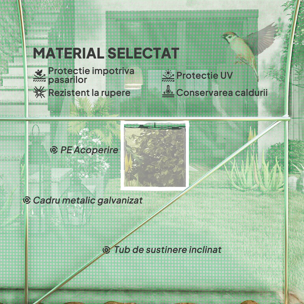 Seră Outsunny de Grădină de Tip Tunel 4x2x2 m cu Uși Rulabile și 6 Ferestre, Seră pentru Grădină cu Acoperiș înclinat, Structură din Metal și Acoperiș PE, pentru Grădinărit legume flori fructe, Verde | Aosom Romania