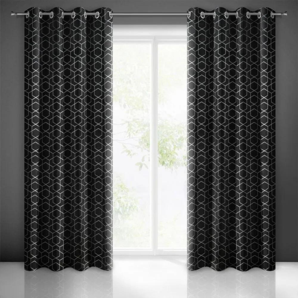 Perdele negre cu imprimeu geometric, potrivit pentru sufragerie 250 cm