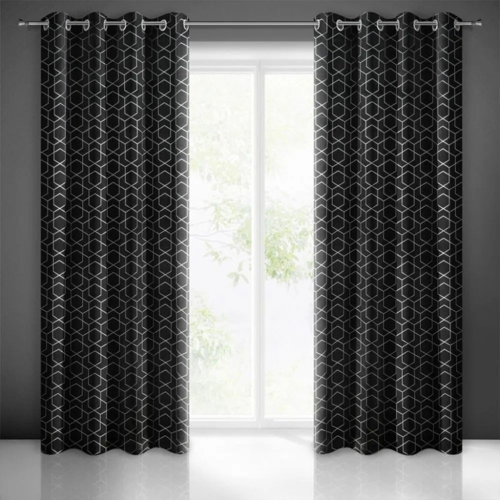 Perdele negre cu imprimeu geometric, potrivit pentru sufragerie Lungime: 250 cm