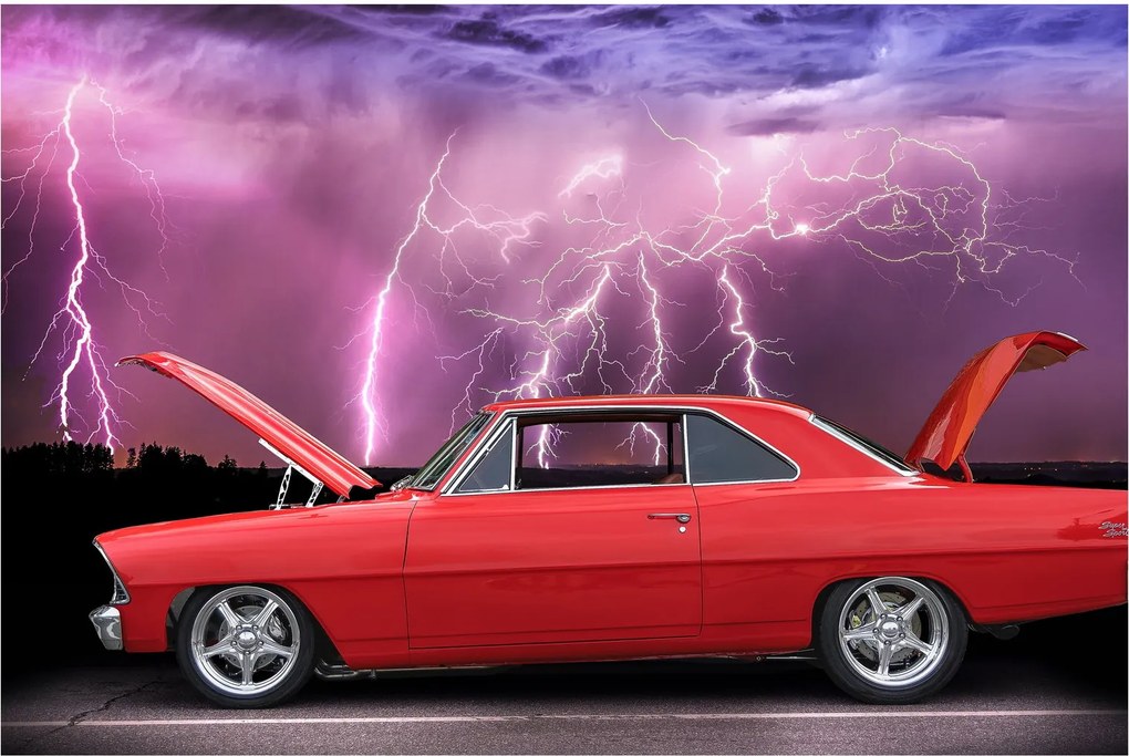 Tablou cu mașina roșie (90x60 cm)