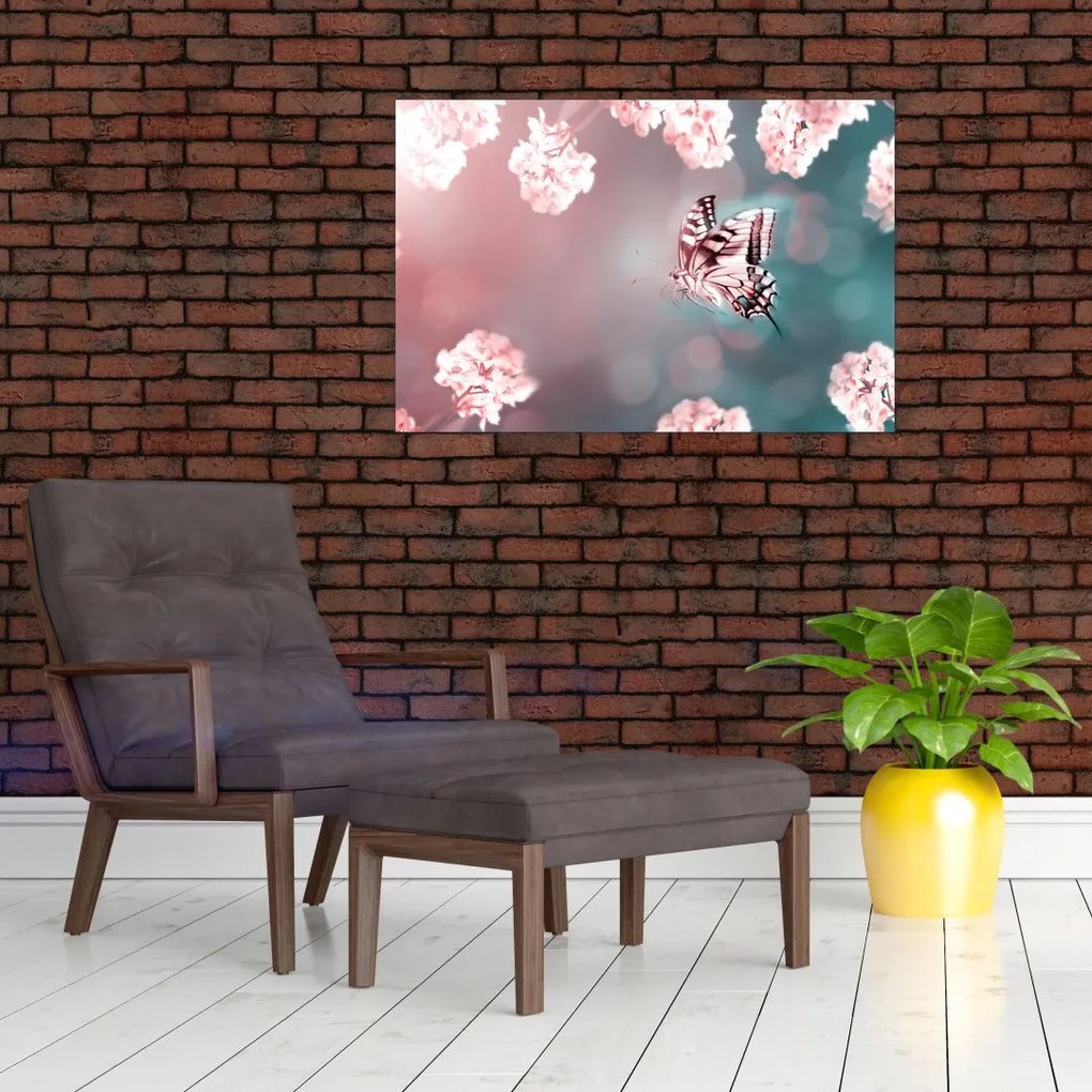 Tablou - Fluture între flori (90x60 cm)