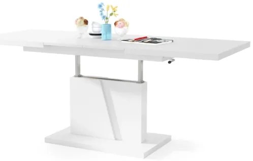 Masă extensibilă NINO pentru living și dining, cu blat înălțabil, albă