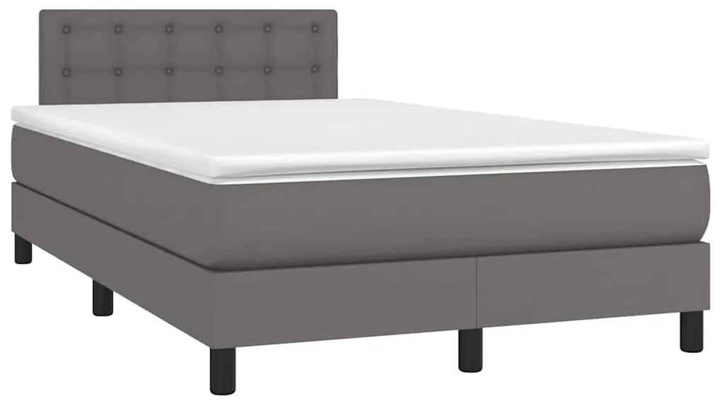 vidaXL Pat cu arcuri, cu saltea și LED, gri, 120x190 cm, piele eco