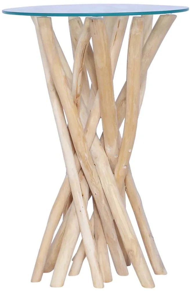 vidaXL Măsuță de cafea cu blat de sticlă, 35x35x50 cm, lemn masiv tec