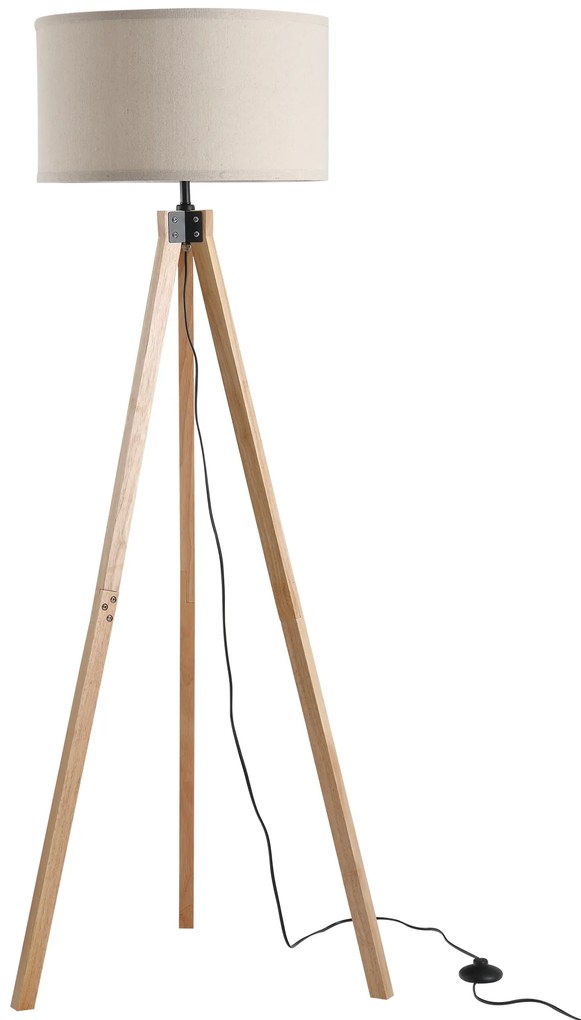 HOMCOM Modern Design Three Legged Floor Lamp Vertical Decoration Lamp, Bedroom and Office,  Beige Lampshade  HOMCOM Lampada da terra treppiede in legno con lampadine E27 moderno per camera ufficio paralume beige Ф45 x 152cm