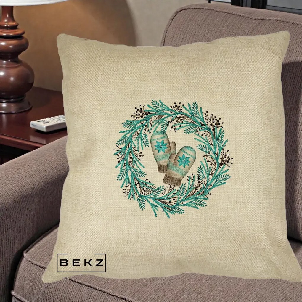 Perna Decorativa Coroana Turcoaz cu Manusi, 40x40 cm, Crem, Husa Detasabila, Perna Inclusa, BEKZ®