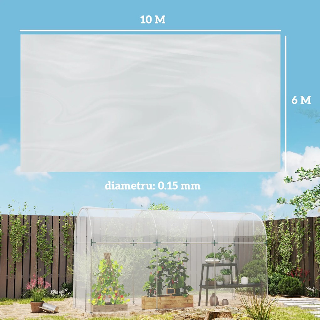 Outsunny Acoperiș pentru Seră 6x10m din PP Anti UV și Impermeabil Transparent | Aosom Romania