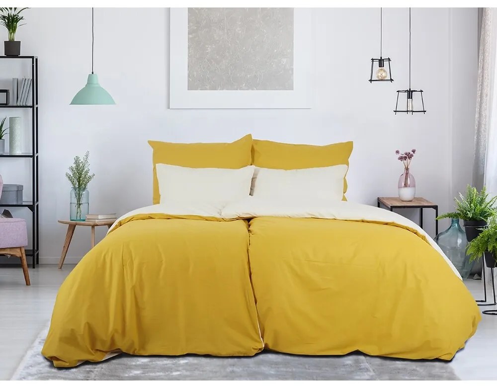 B.E.S. Petrovice Lenjerie de pat din bumbac Double face muștar/cafea