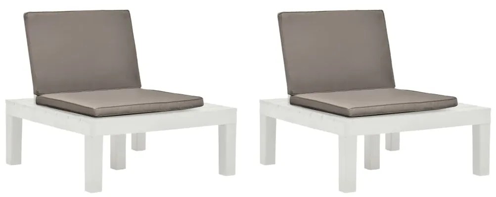 vidaXL Șezlonguri de grădină cu perne, 2 buc., alb, plastic