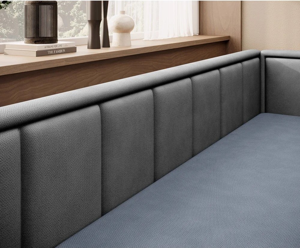 Canapea albastră/gri extensibilă/cu spațiu de depozitare cu tapițerie din chenille 214 cm Fulgeo – ELTAP