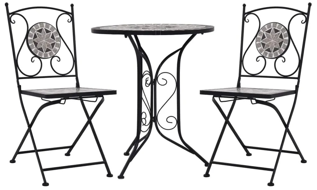 279690 vidaXL Set bistro mozaic, 3 piese, gri, placă ceramică