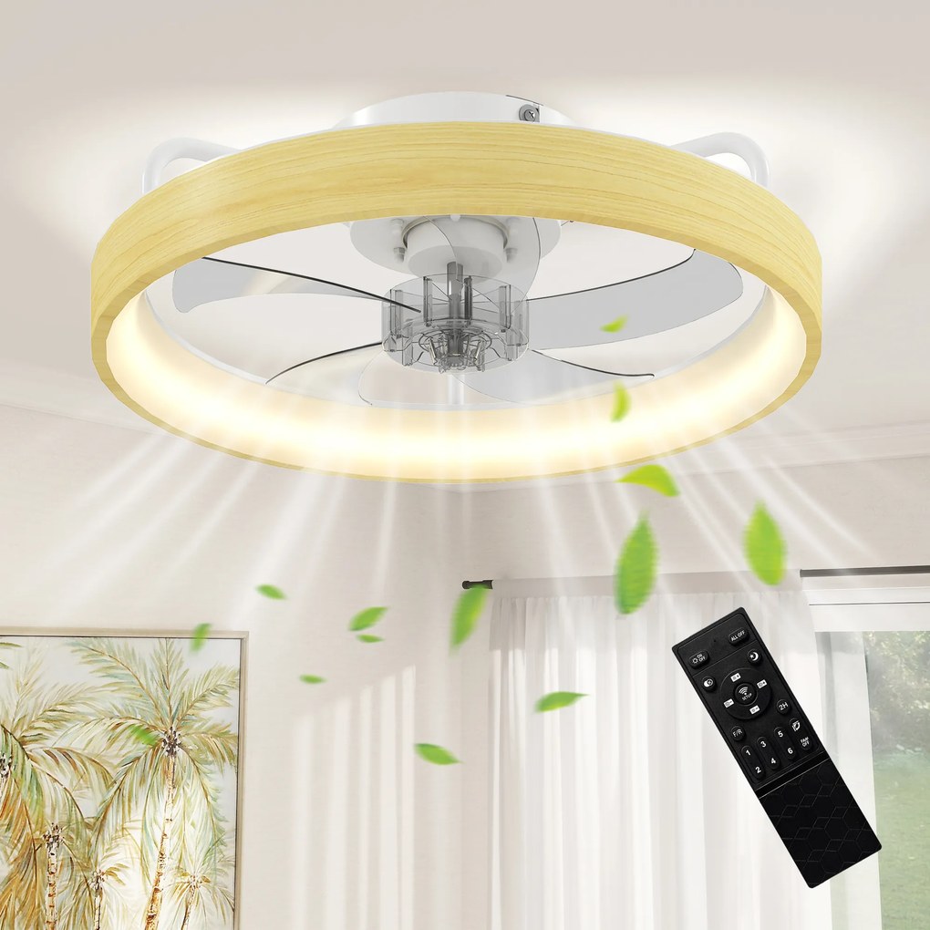 HOMCOM Ventilator de tavan cu lumină LED plafonier ventilator Ø49cm 7 pale 6 viteze luminozitate reglabilă mod vară-iarnă | Aosom Romania