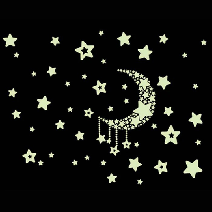 Autocolant de perete "Steluțe fosforescente cu luna" 35x40 cm