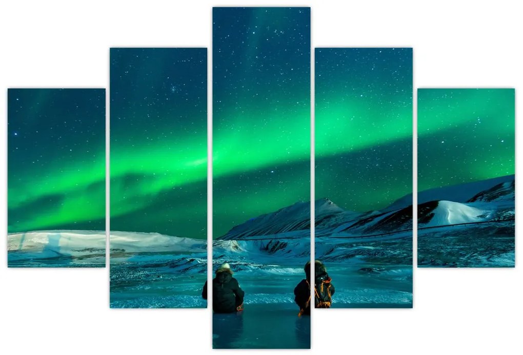 Tablou cu oameni la Aurora borealis (150x105 cm)