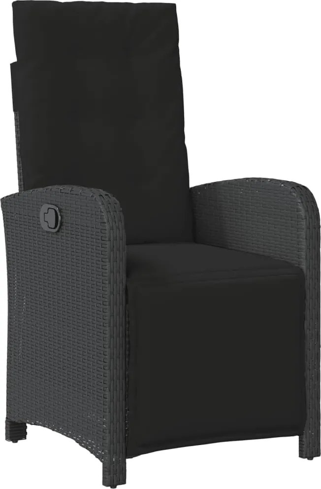 vidaXL Scaun de grădină rabatabil cu suport picioare, negru, poliratan