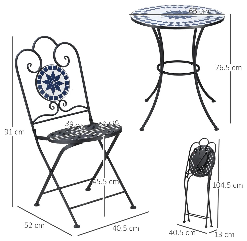 Set de Gradina cu 2 Scaune Pliante si 1 Masuta Outsunny, Metal si Piatra | Aosom Romania