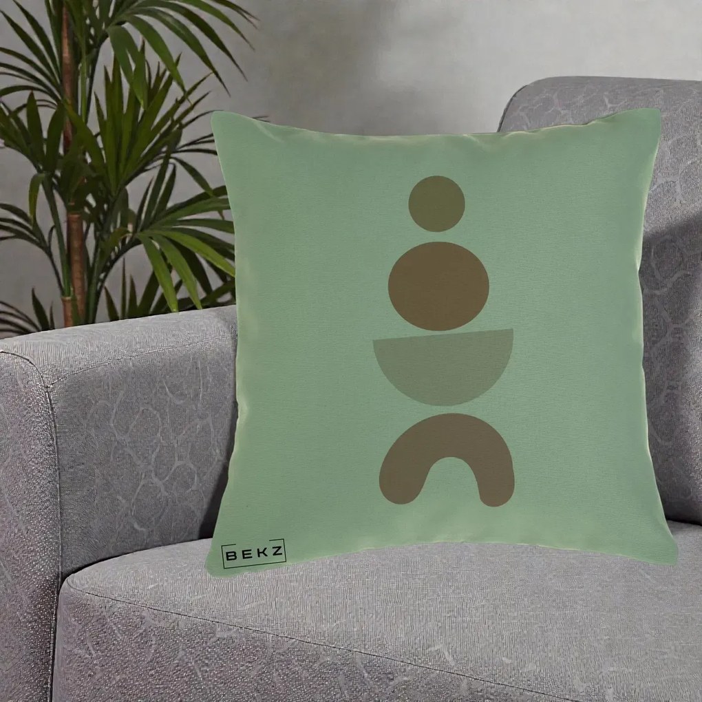 Perna Decorativa Geometric Boho Cercuri si Arc, 40x40 cm, Verde, Husa Detasabila, Perna Inclusa, BEKZ®
