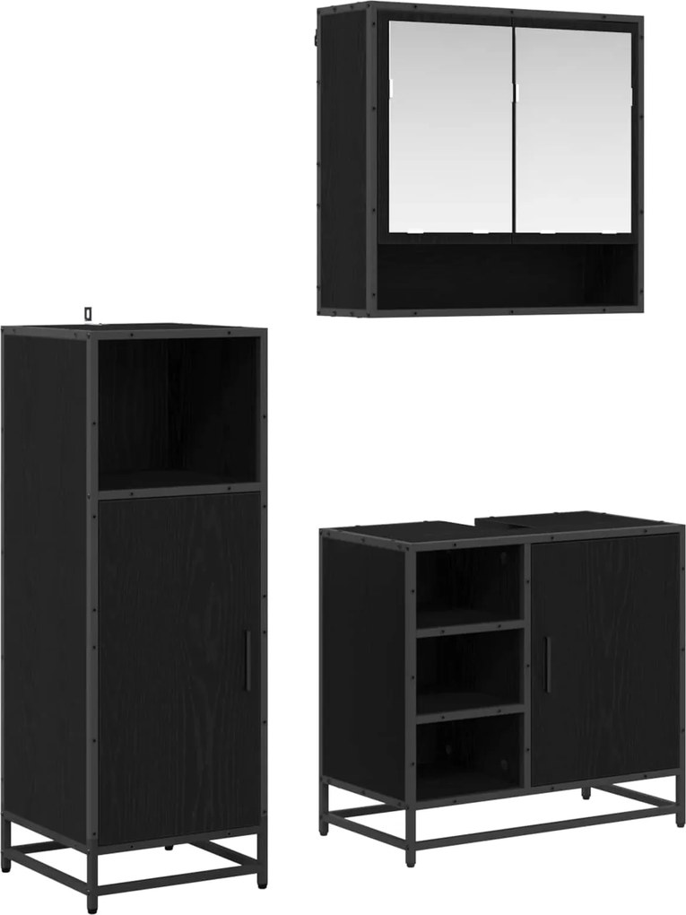 vidaXL Set de mobilier pentru baie 3 pcs Stejar Negru Lemn compozit