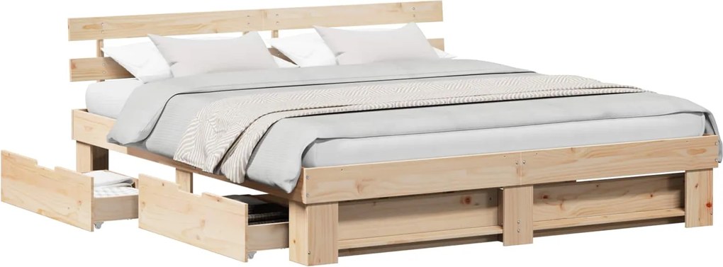 vidaXL Cadru de pat cu headboard Maro 180 x 200 cm Lemn de pin masiv