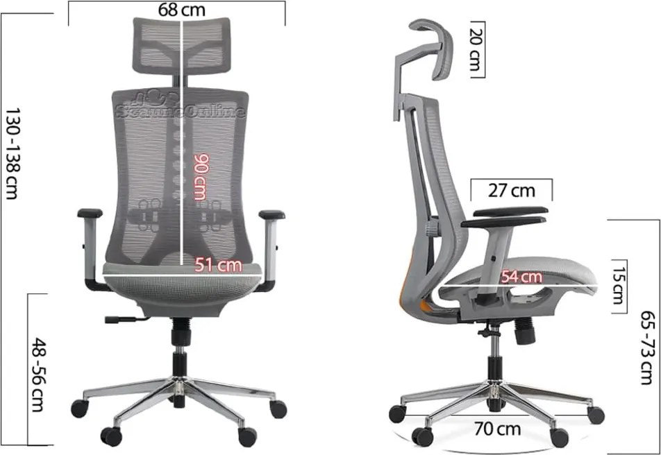 Scaun ergonomic SYYT 9510, spătar înalt și bază metalică