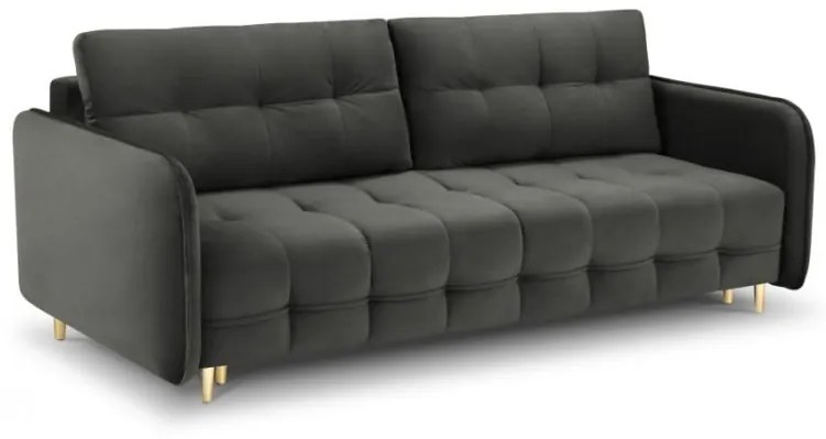 Canapea extensibila Scaleta cu 3 locuri, tapiterie din catifea si picioare din metal auriu, gri inchis
