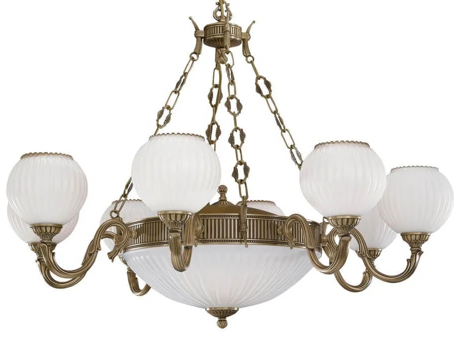 Candelabru cu 8 brate clasic design italian din alama, sticla 9250 RA-L. 9250/8+3