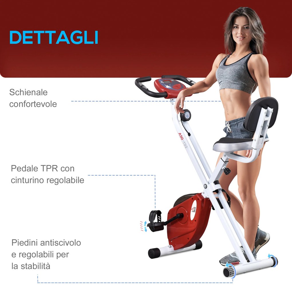HOMCOM Bicicletă Pliabilă Soozier, 5 Pozitii Reglabile, 8 Nivele Rezistență Magnetică, 43x97x109 cm, Roşu | Aosom Romania