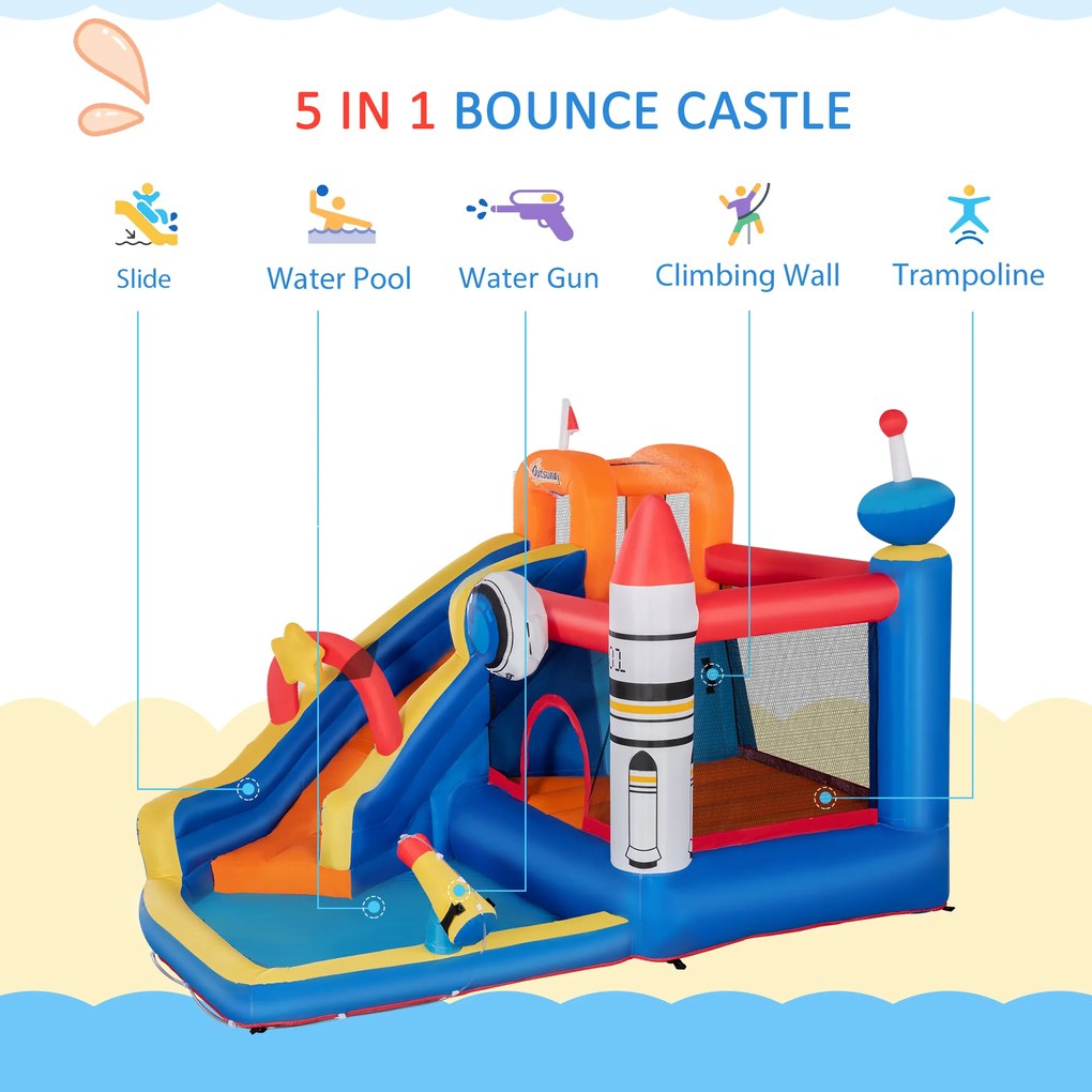 Castel gonflabil 5 in 1 Outsunny pentru copii cu geanta de transport 3,3x2,8x2m | Aosom Romania