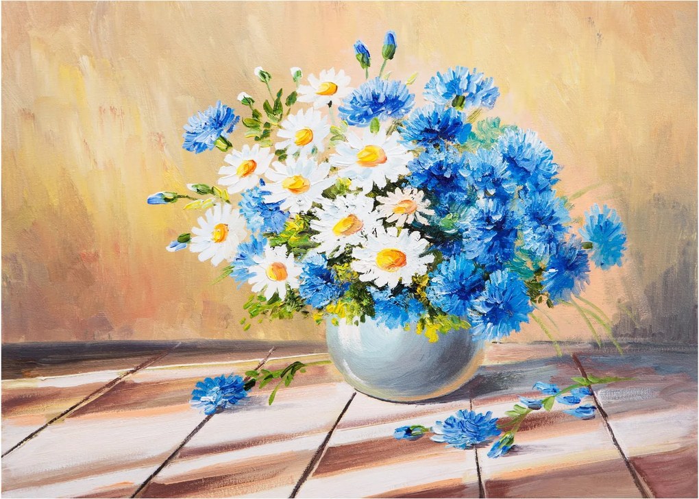 Tablou pe sticlă pictat cu vaza și flori (70x50 cm)