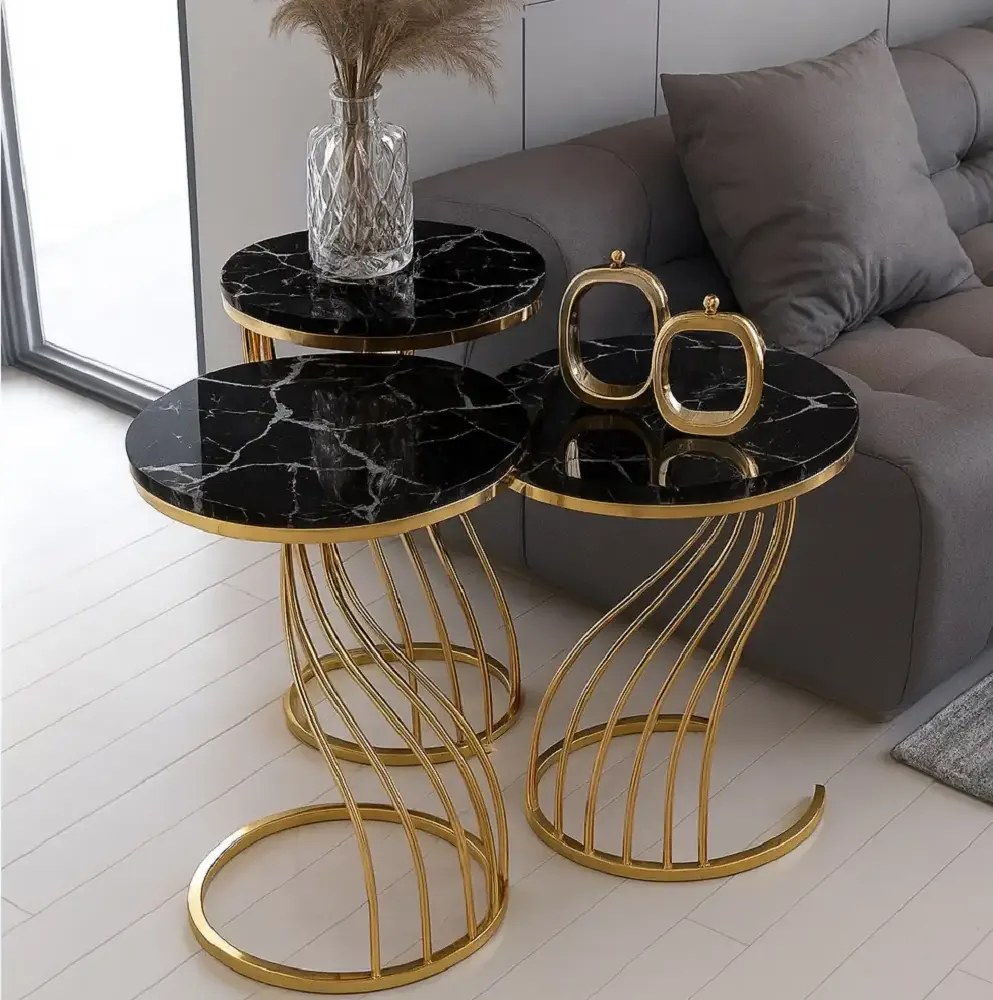 Set măsuță de cafea Homs – 3 bucăți – Negru &amp; Gold