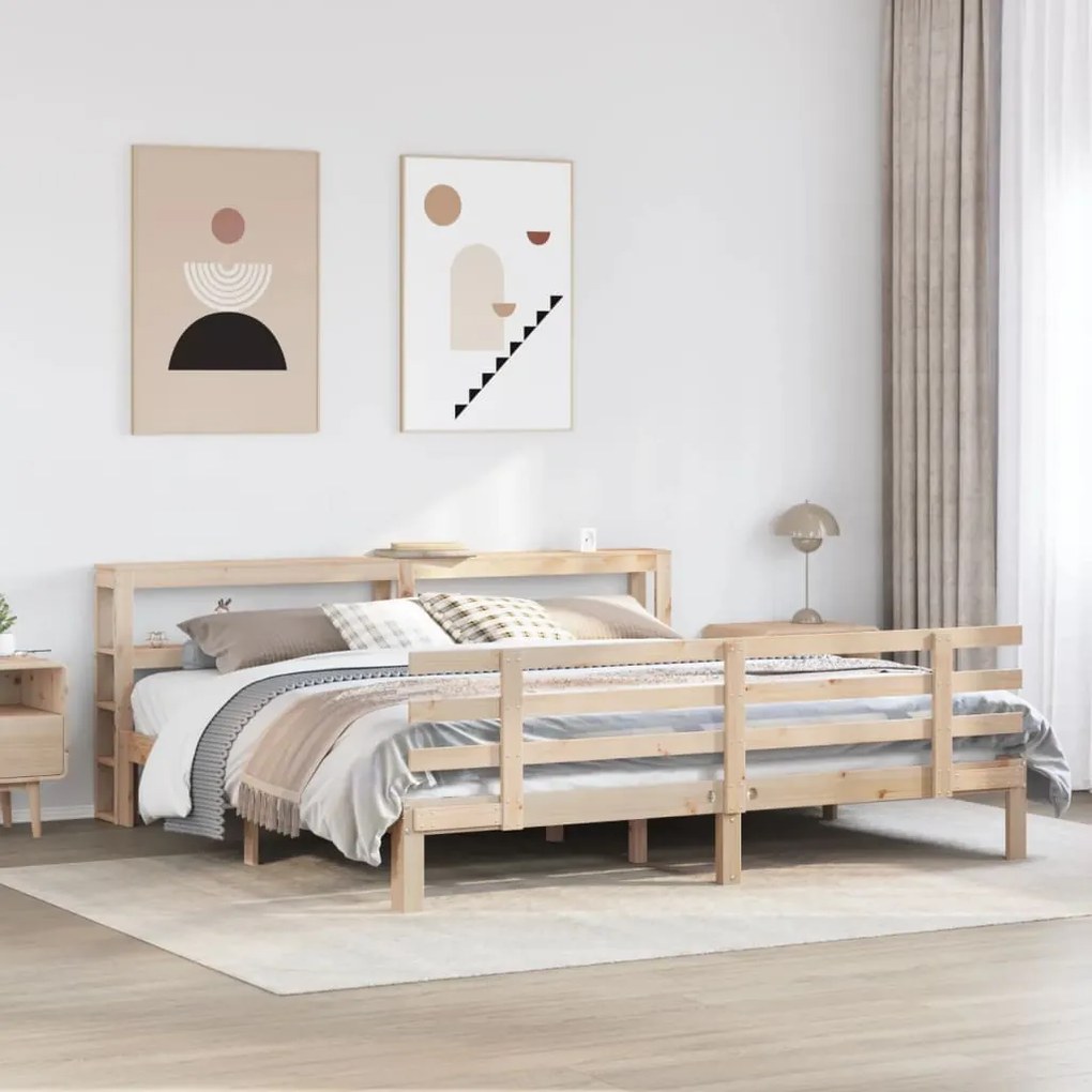 vidaXL Cadru pat cu tăblie 200x200 cm, lemn masiv de pin