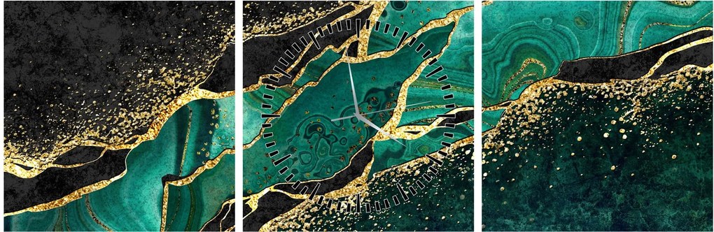 Tablou - Marmorat, petrol-auriu (cu ceas) (90x30 cm)