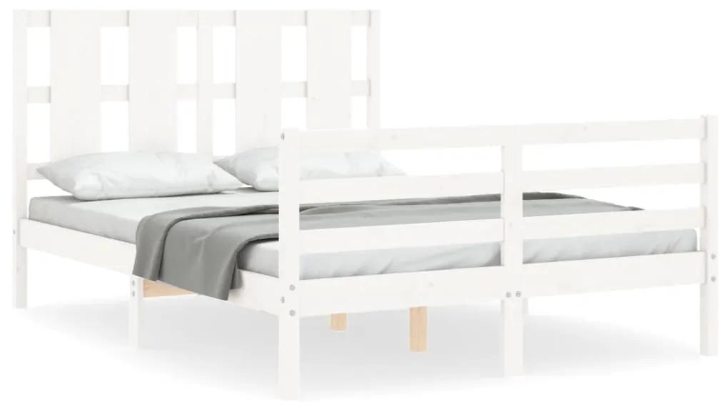 3194117 vidaXL Cadru de pat cu tăblie, alb, 140x200 cm, lemn masiv
