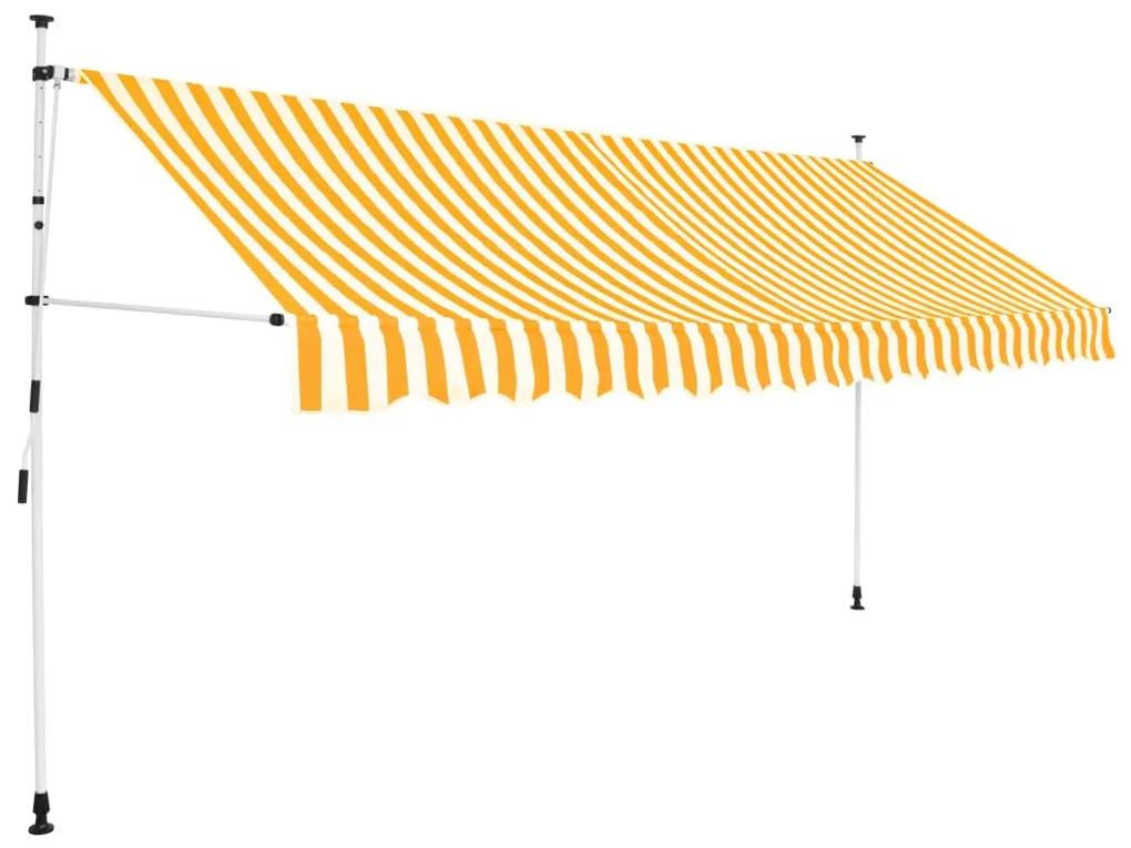 vidaXL Copertină retractabilă manual, dungi galben și alb, 400 cm
