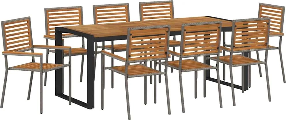 vidaXL Set de masă pentru grădină 9 pcs Gri și Brown poliratan