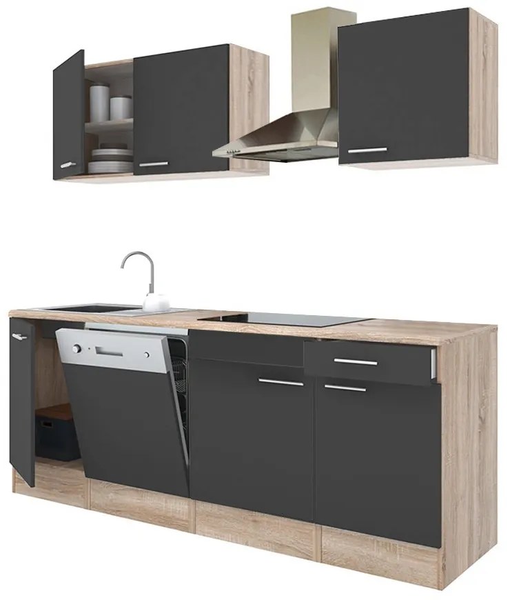 Mobilă de bucătărie Yorki 220, corp din stejar sonoma, cu față antracit satinat