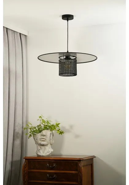 Lustră pe cablu TOKYO Duolla RATTAN 1xE27/15W/230V d. 50 cm negru/argintiu
