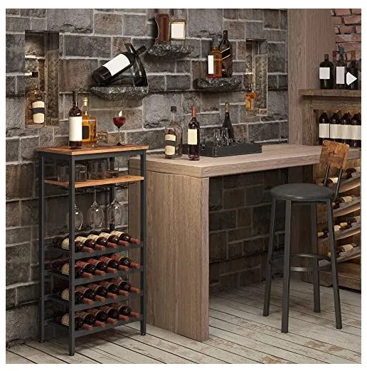 Raft pentru vinuri, Vasagle, 20 sticle, Maro Rustic, LWR020B01, 50 x 32 x 100 cm